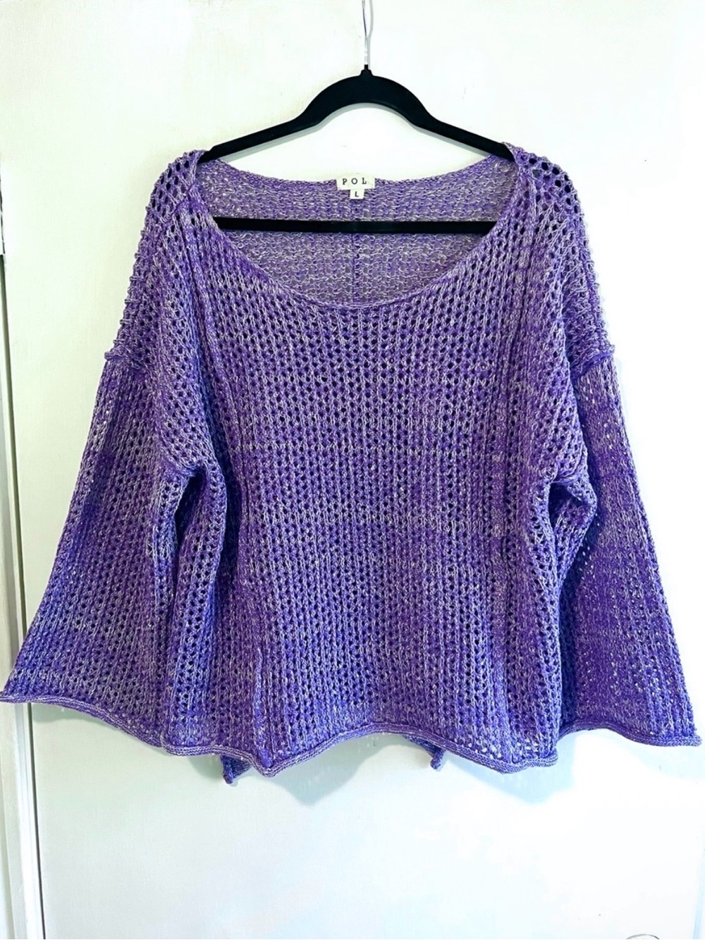 POL Lavender Open-Weave Scoop Neck Knit Sweater